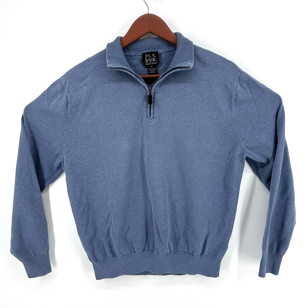 Jos A Bank Pima Cotton Quarter Zip Sweater Mens Size M Blue